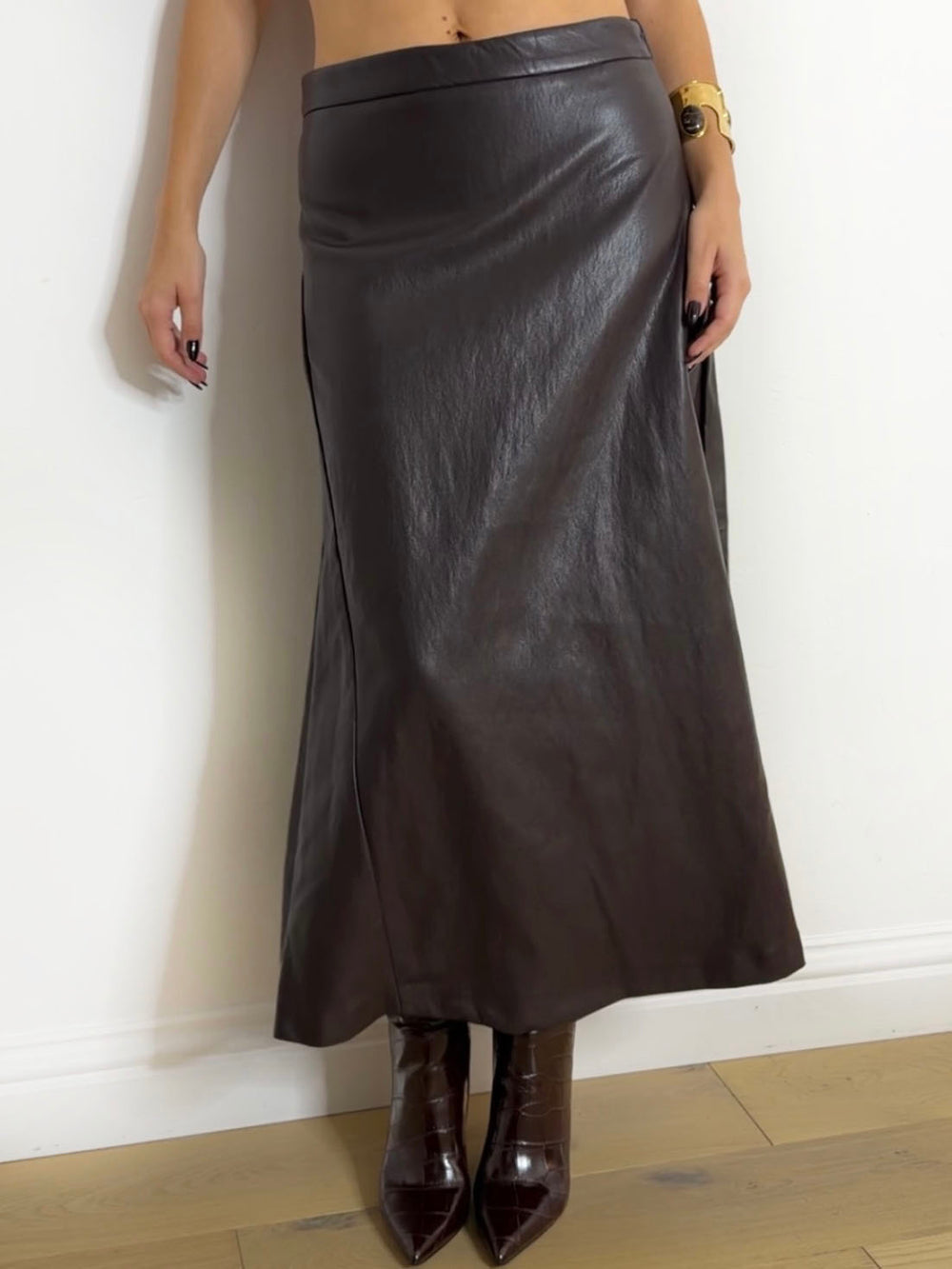 PANEL MIDI SKIRT CHOC