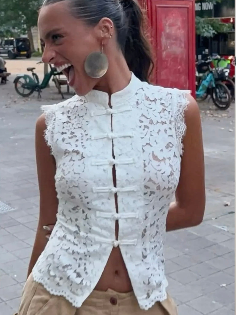 LACE MANDARIN SHIRT WHITE