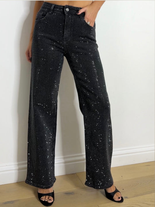 SPARKLE DENIM JEANS BLACK