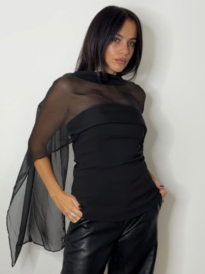 SCARF BUSTIER TOP BLACK