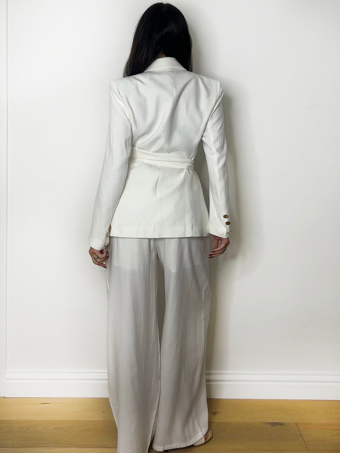 LINEN TIE BLAZER WHITE
