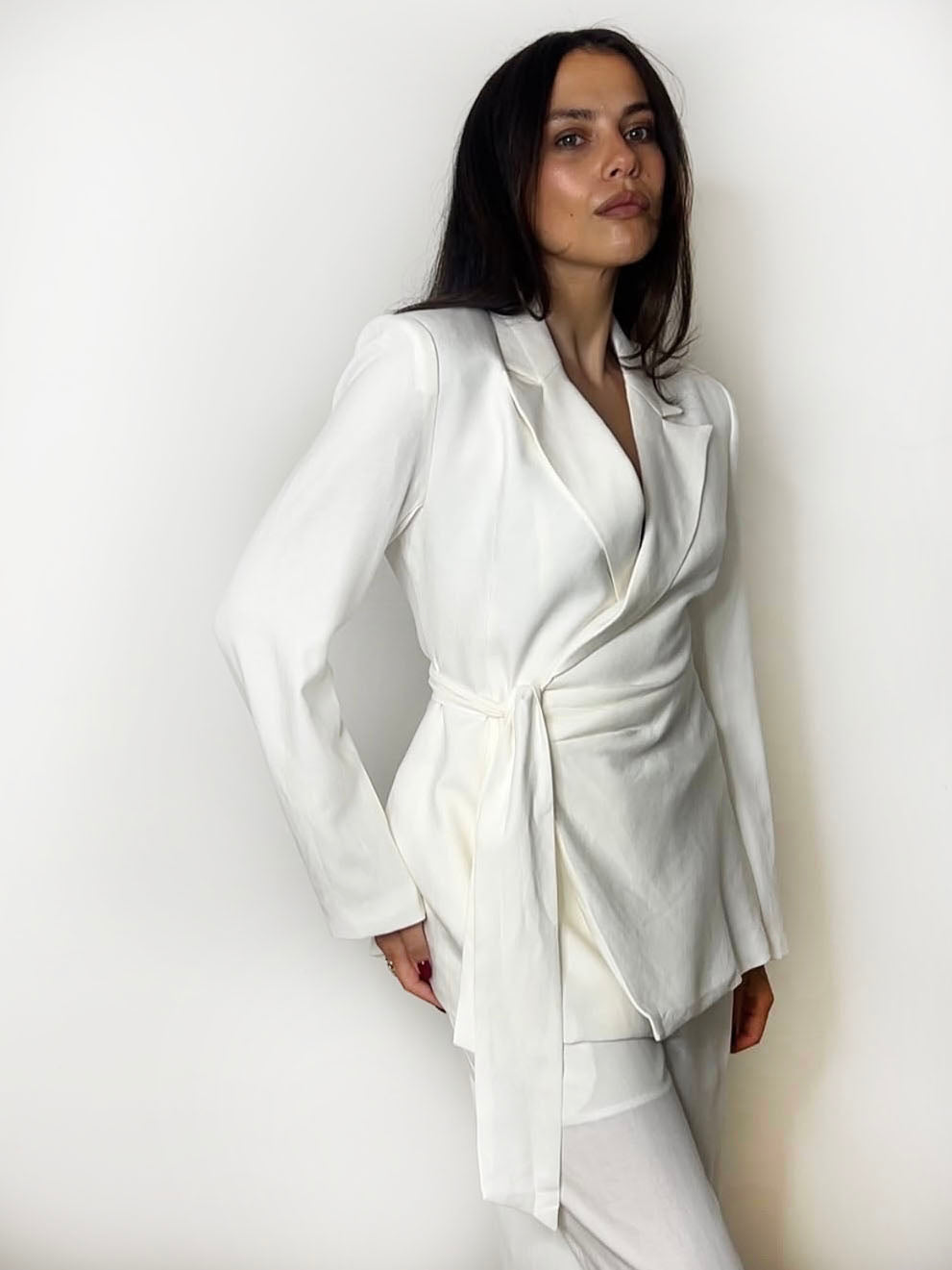 LINEN TIE BLAZER WHITE
