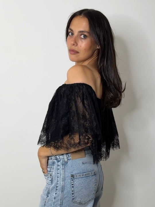 LACE BARDOT BODY BLACK