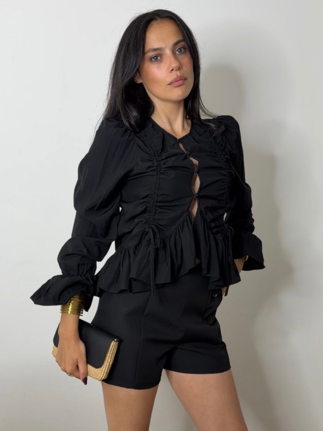 CHLOE RUCHE TIE BLOUSE BLACK