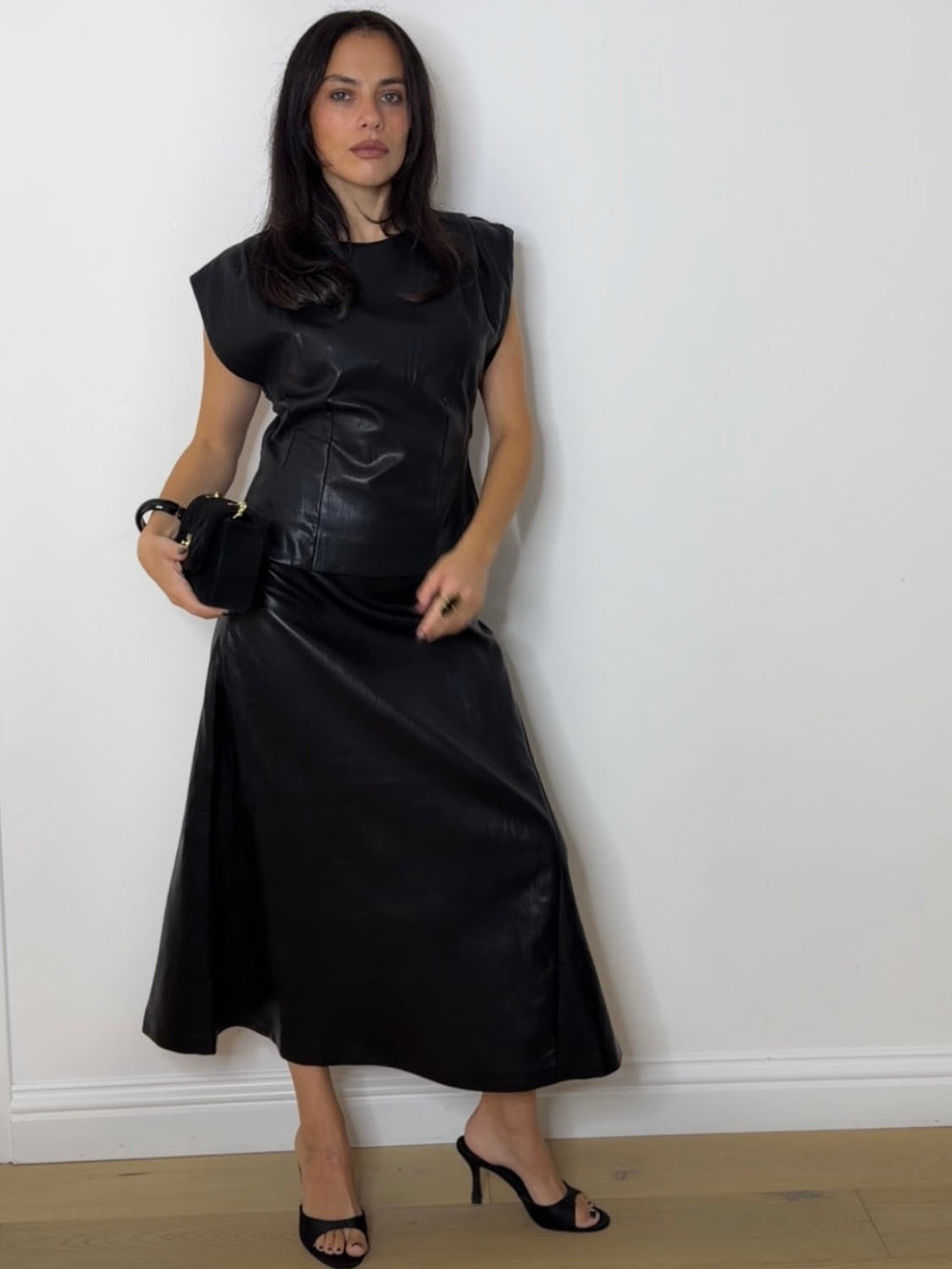 PANEL MIDI SKIRT BLACK