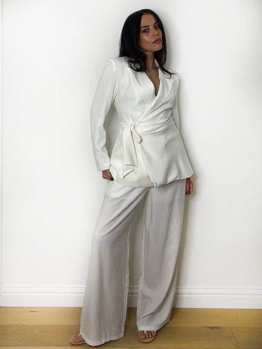 LINEN TIE BLAZER WHITE