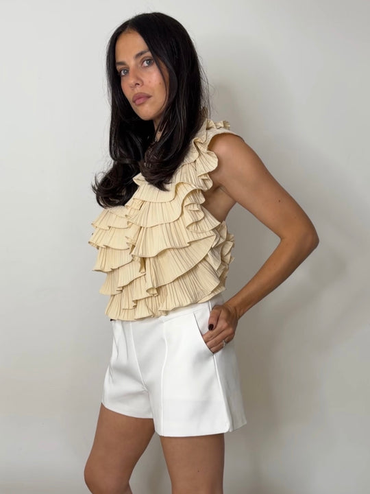 RUFFLE HALTER BEIGE
