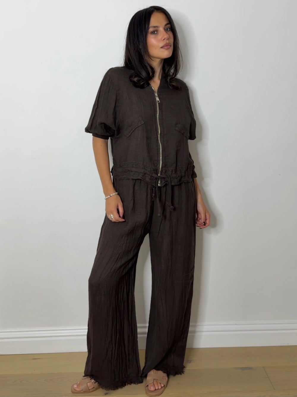 LINEN BOMBER SET CHOC