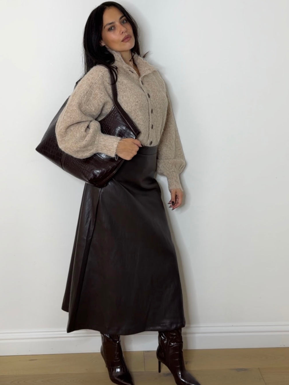 PANEL MIDI SKIRT CHOC