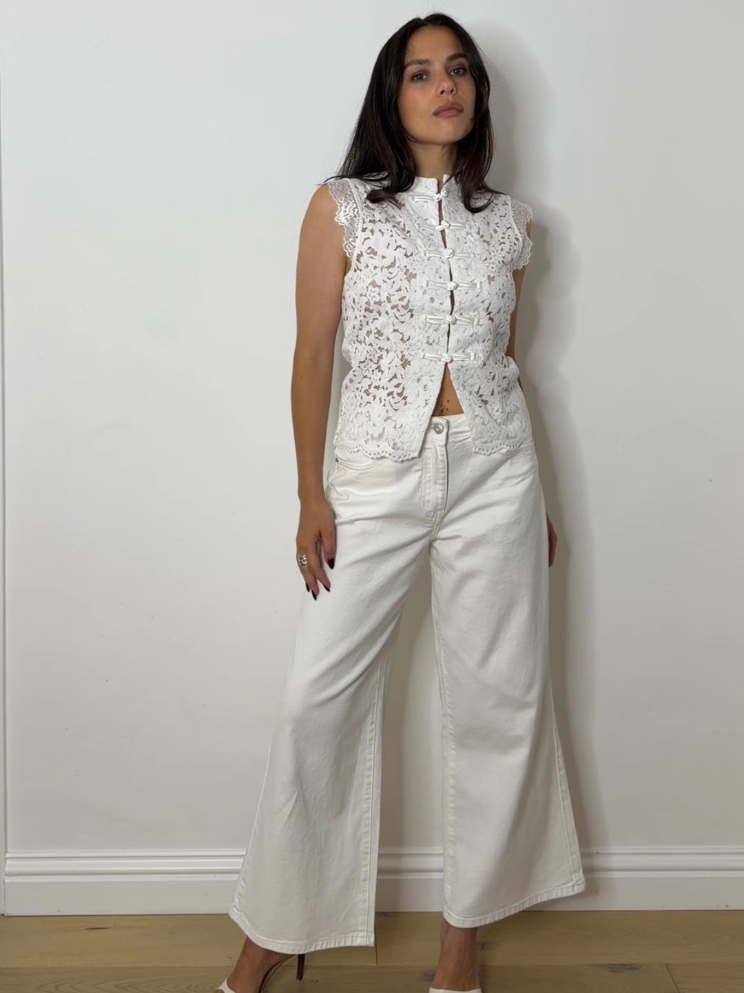 LACE MANDARIN SHIRT WHITE