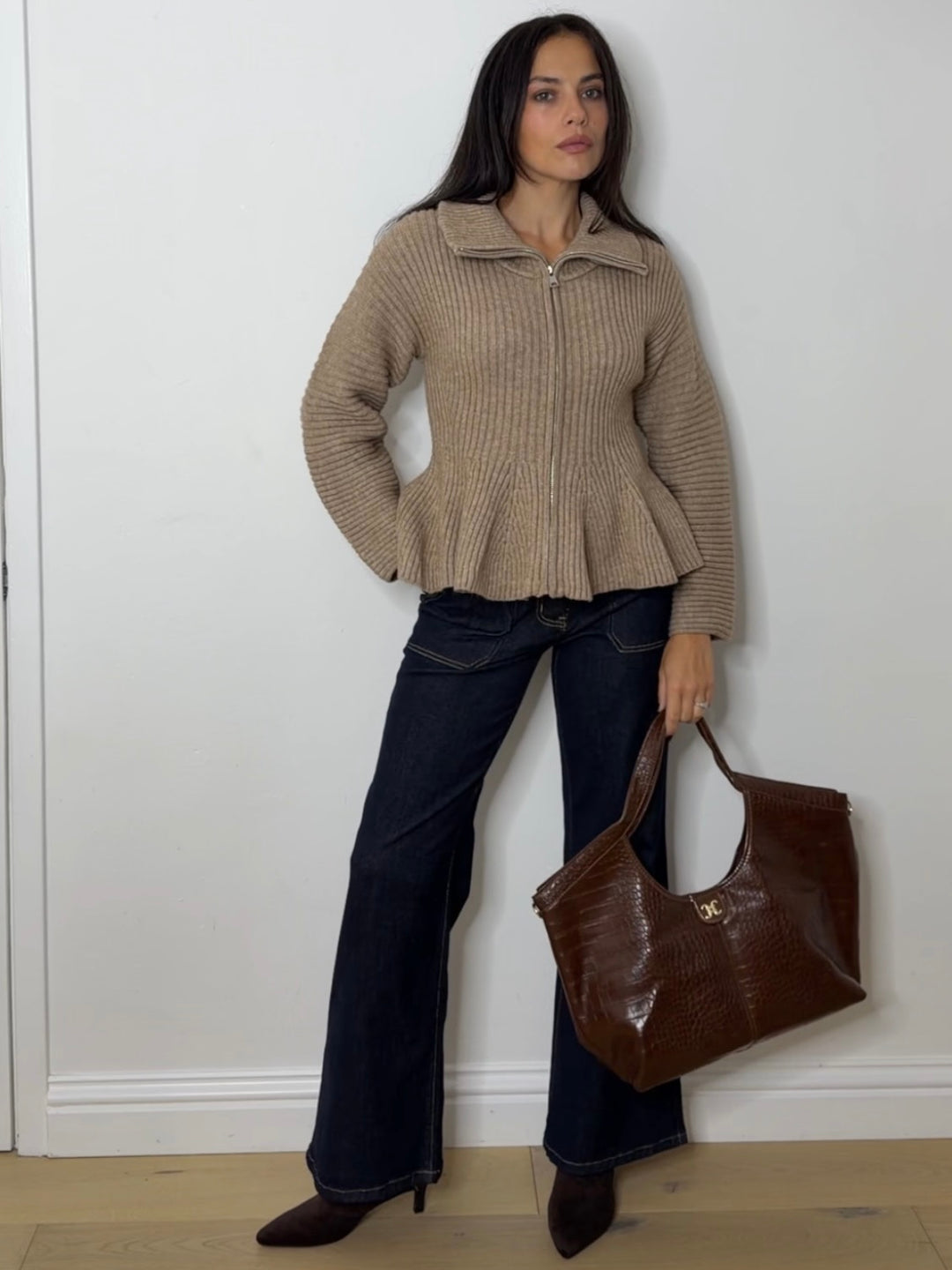 FUNNEL ZIP KNIT OAT