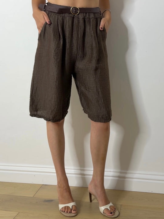 BELTED SHORTS SET CHOC