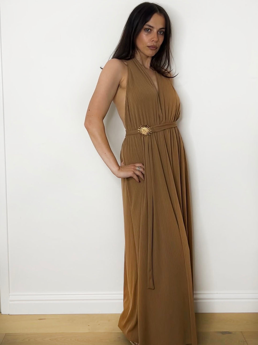 SOLEIL HALTER MAXI DRESS CAMEL