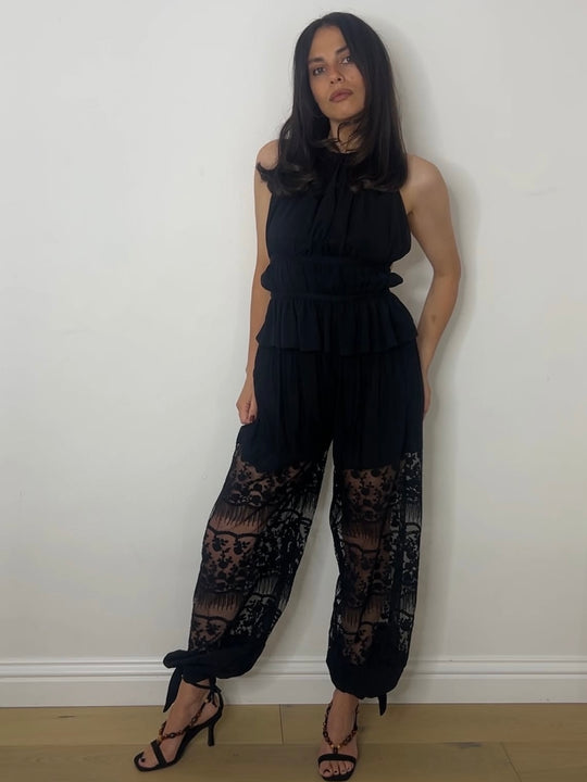 LACE TIE BALLOON TROUSERS BLACK