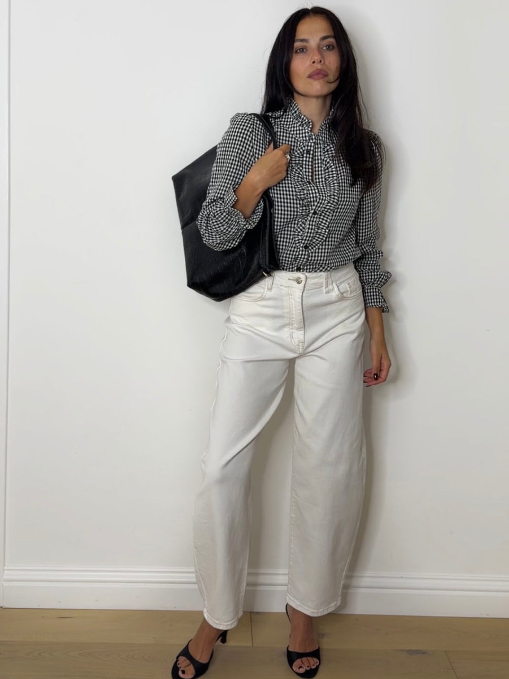 GINGHAM FRILL BLOUSE