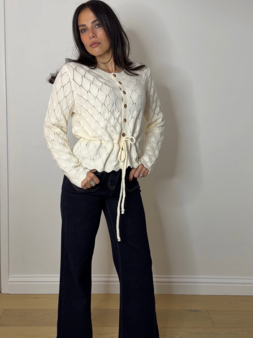 DRAWSTRING LACE CARDI