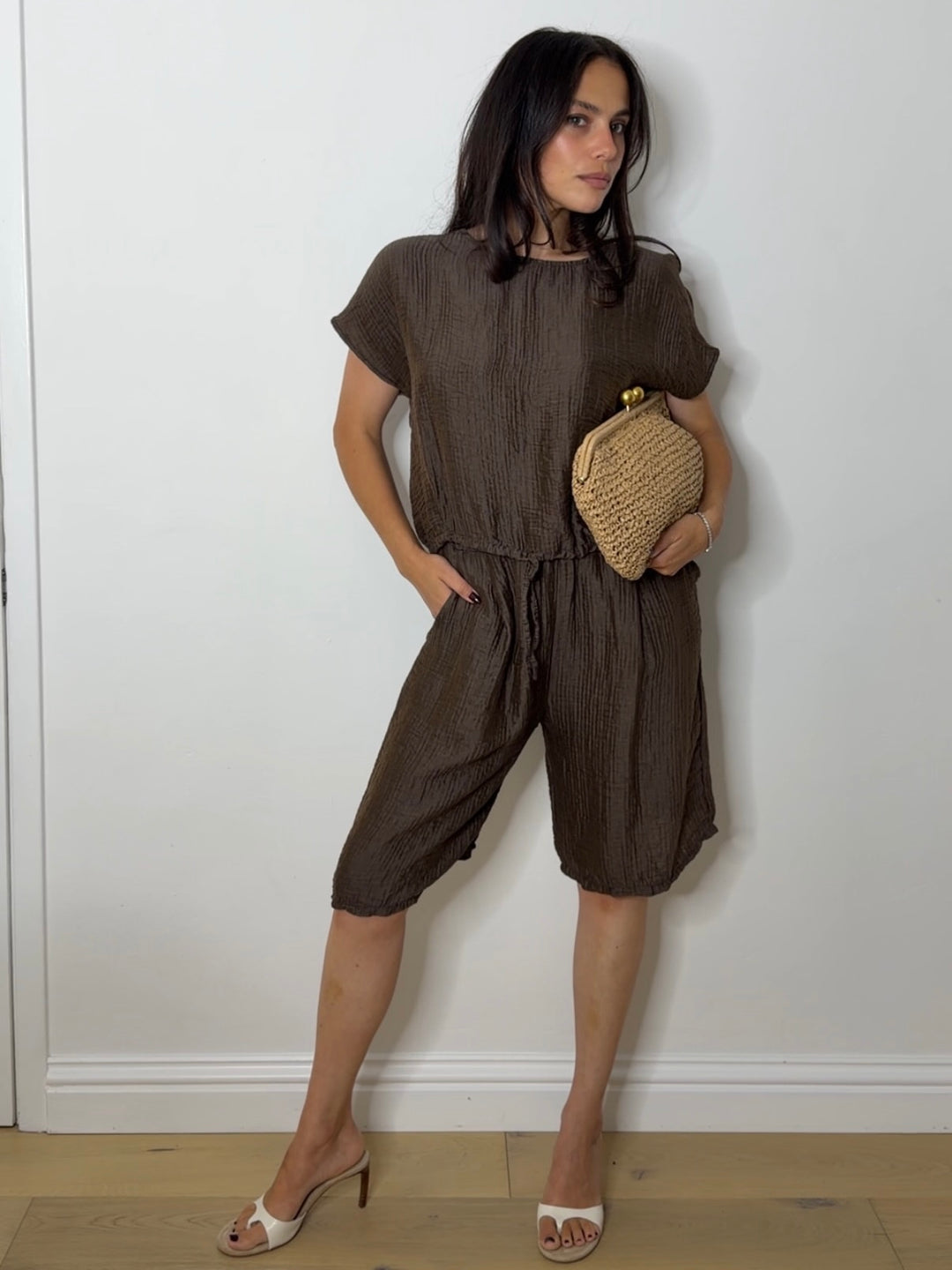 BELTED SHORTS SET CHOC