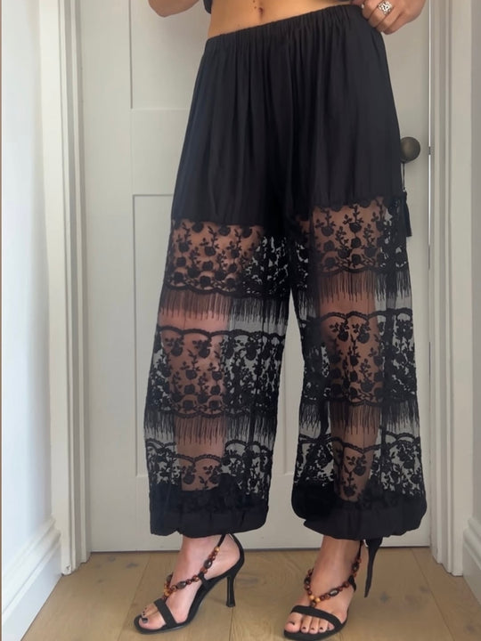 LACE TIE BALLOON TROUSERS BLACK