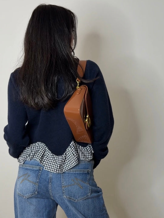 GINGHAM FRILL CARDI NAVY