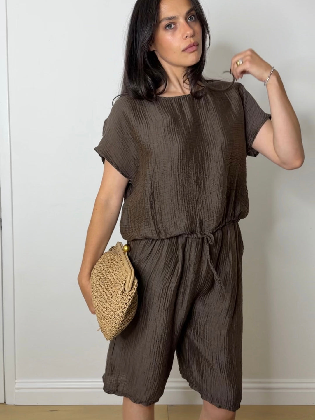 BELTED SHORTS SET CHOC