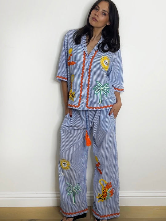 EMBROIDERED STRIPE PALAZZO