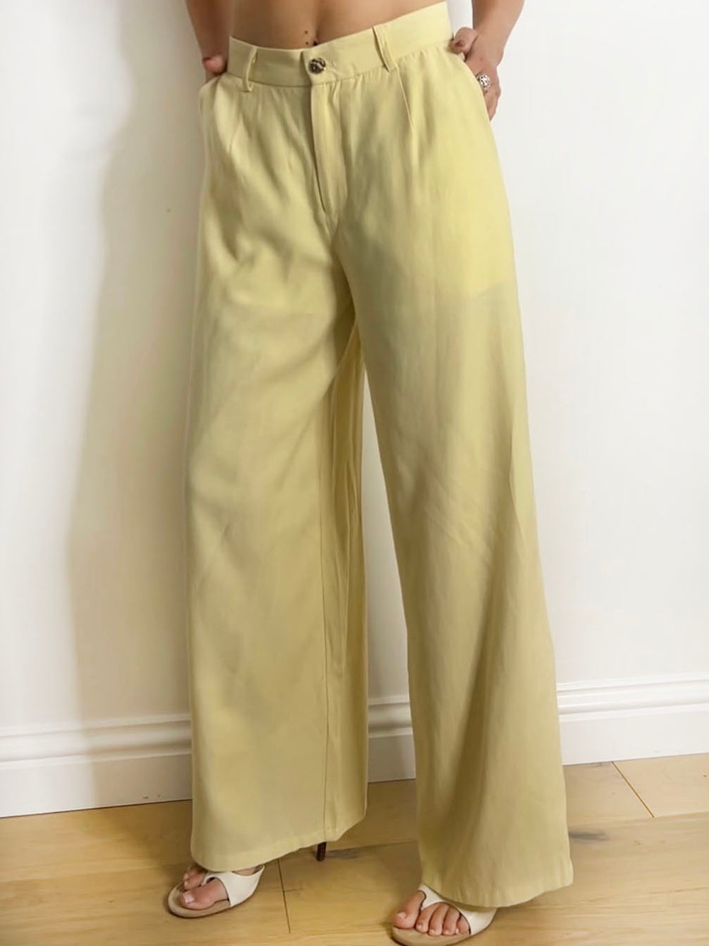 LINEN SUIT TROUSERS BUTTER YELLOW