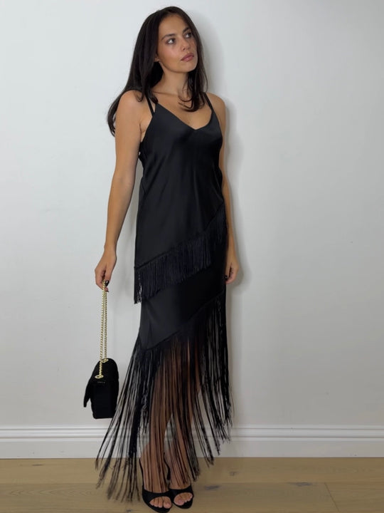 FRINGE SKIRT BLACK