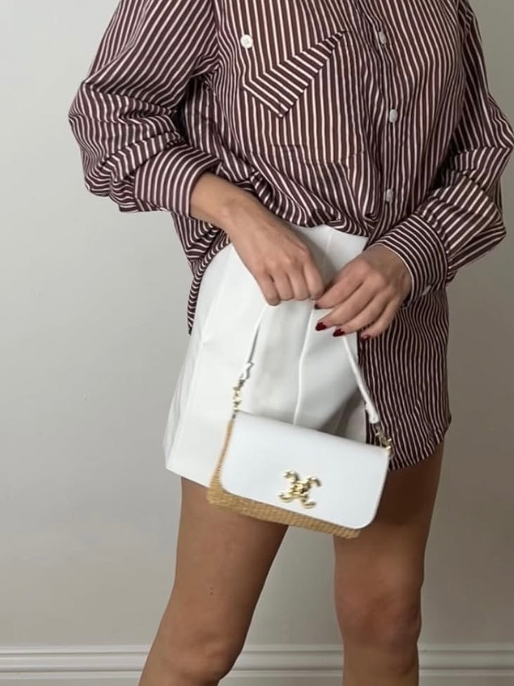 RAFFIA MINI BASKET BAG WHITE