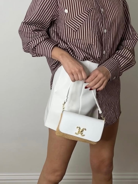 RAFFIA MINI BASKET BAG WHITE