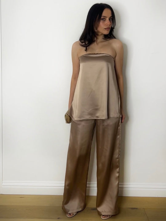 MOCHA SATIN TROUSER