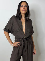 LINEN BOMBER SET CHOC