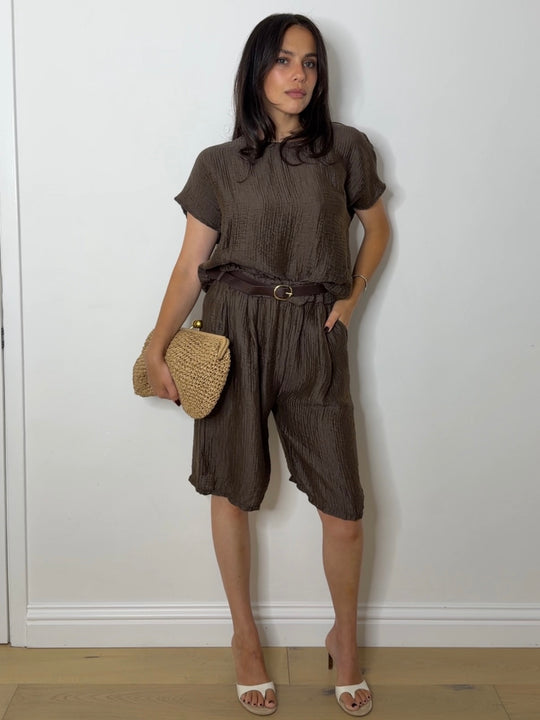 BELTED SHORTS SET CHOC