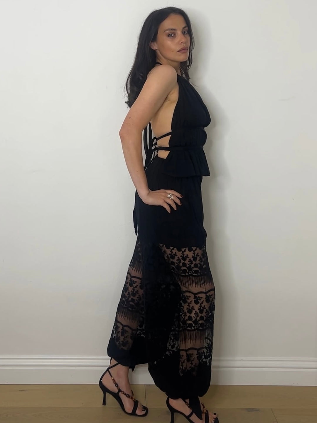 LACE TIE BALLOON TROUSERS BLACK