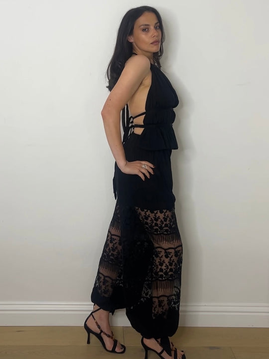 LACE TIE BALLOON TROUSERS BLACK