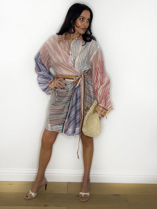 STRIPE WRAP SHIRT DRESS