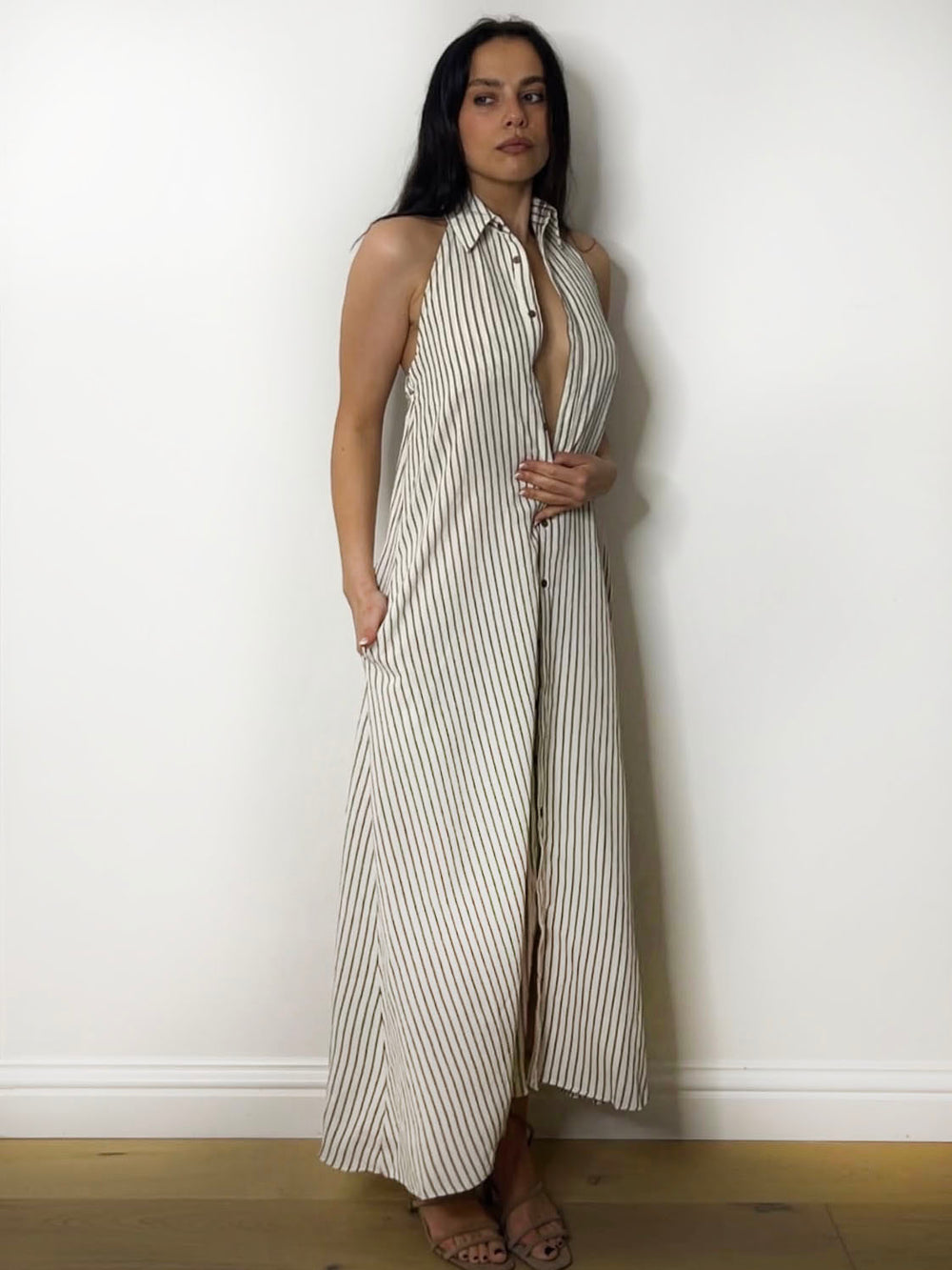 STRIPE HALTER NECK DRESS