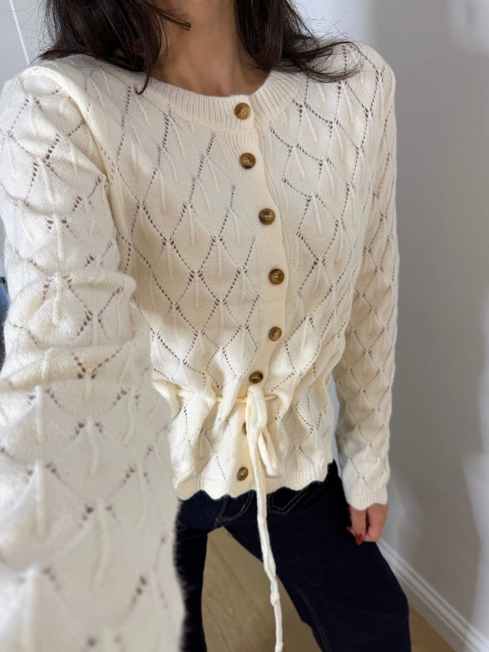 DRAWSTRING LACE CARDI