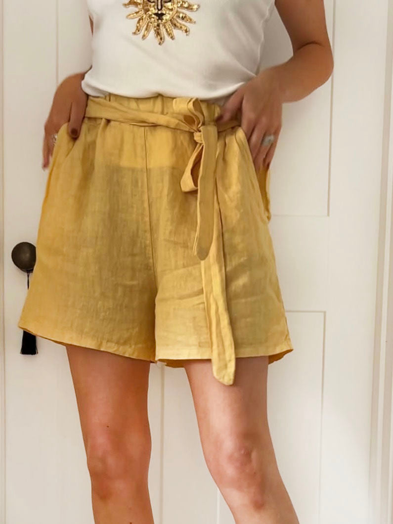 LINEN TIE SHORTS YELLOW