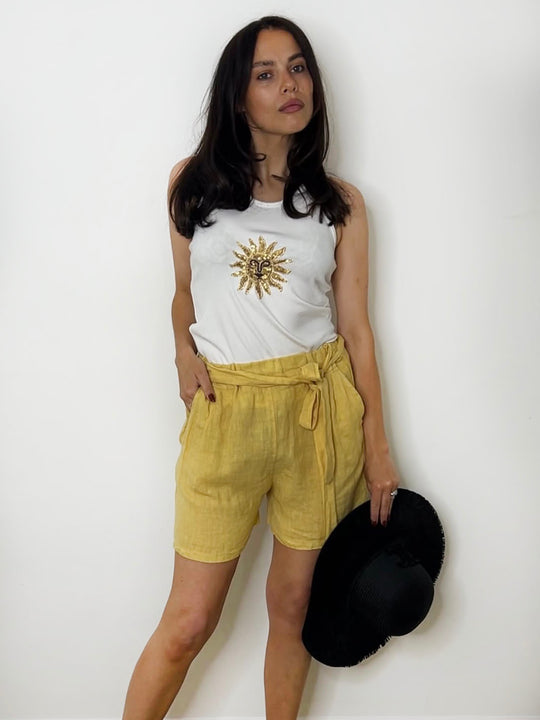 LINEN TIE SHORTS YELLOW