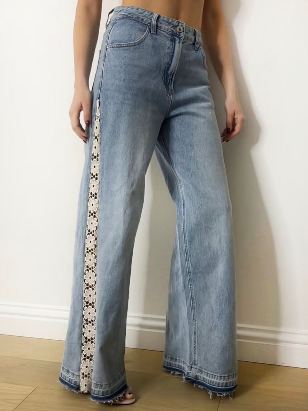 CROCHET PANEL DENIM JEANS