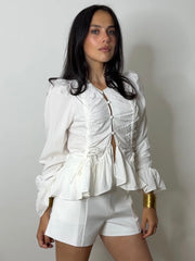 CHLOE RUCHE TIE BLOUSE WHITE