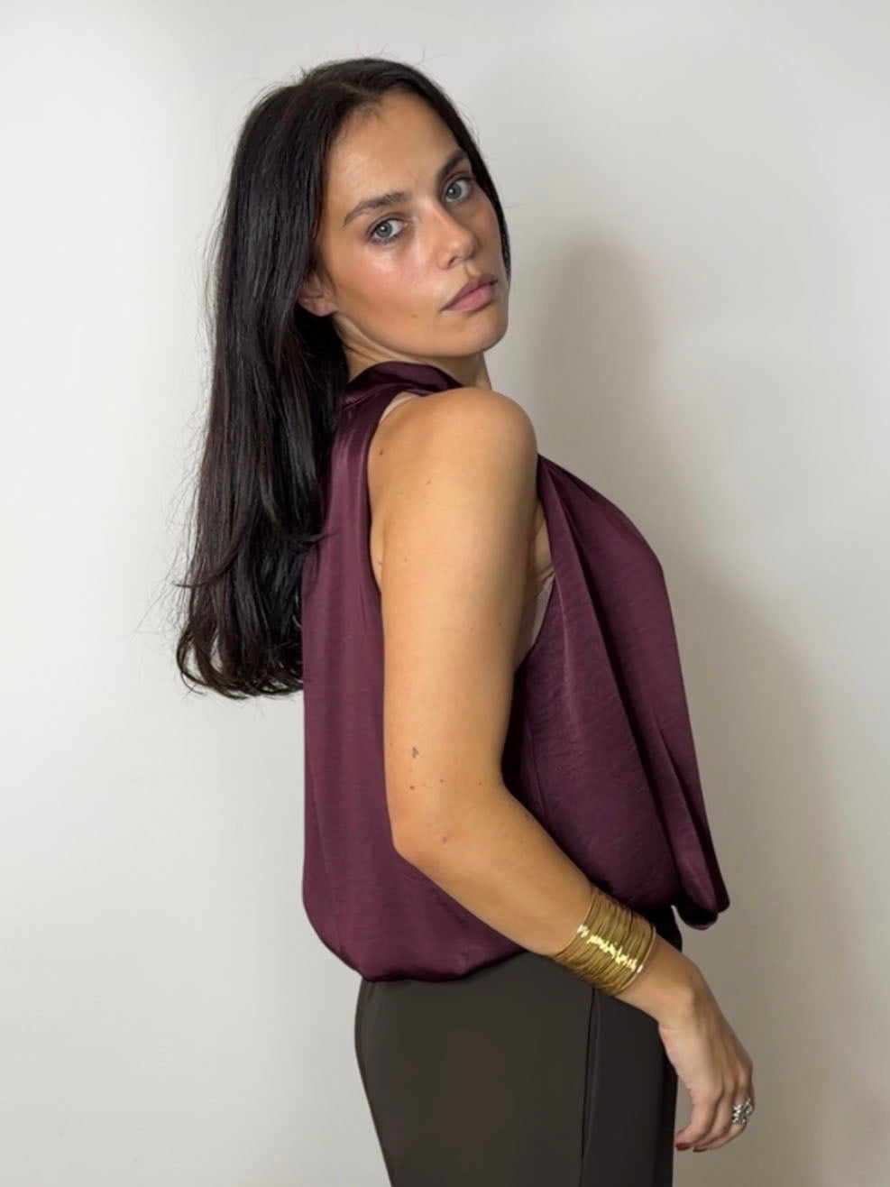 SATIN BUBBLE TOP PLUM