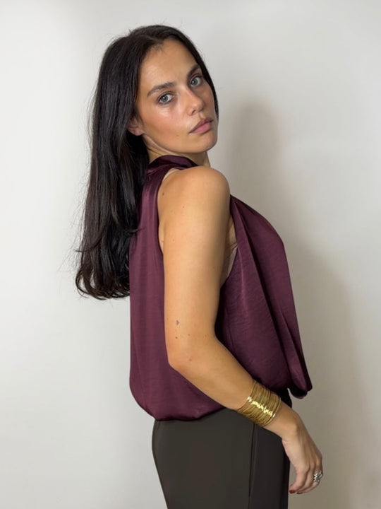 SATIN BUBBLE TOP PLUM