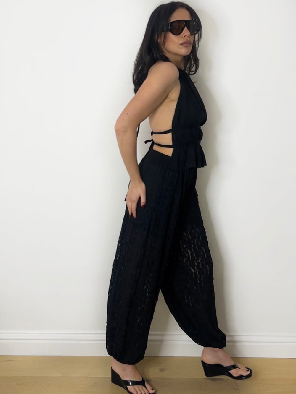 LACE BALLOON TROUSER BLACK