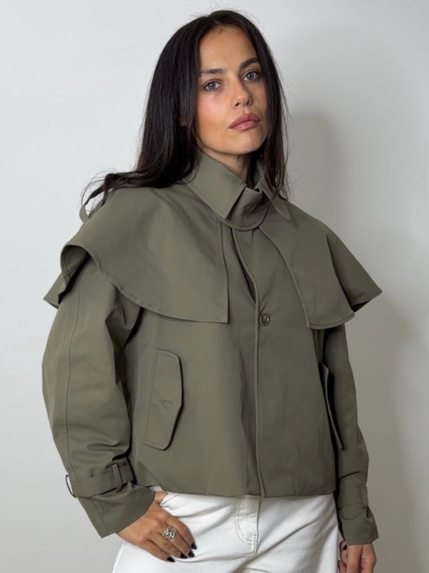 RAE CROP TRENCH OLIVE