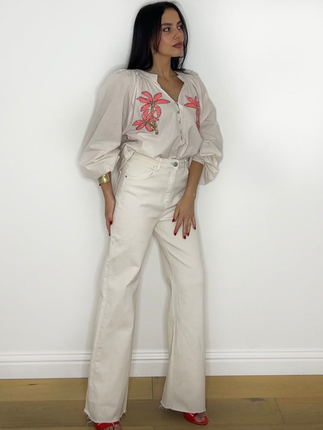 COLUMN FRAY DENIM JEANS