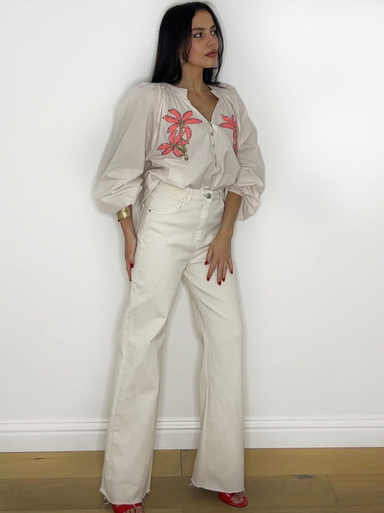 COLUMN FRAY DENIM JEANS