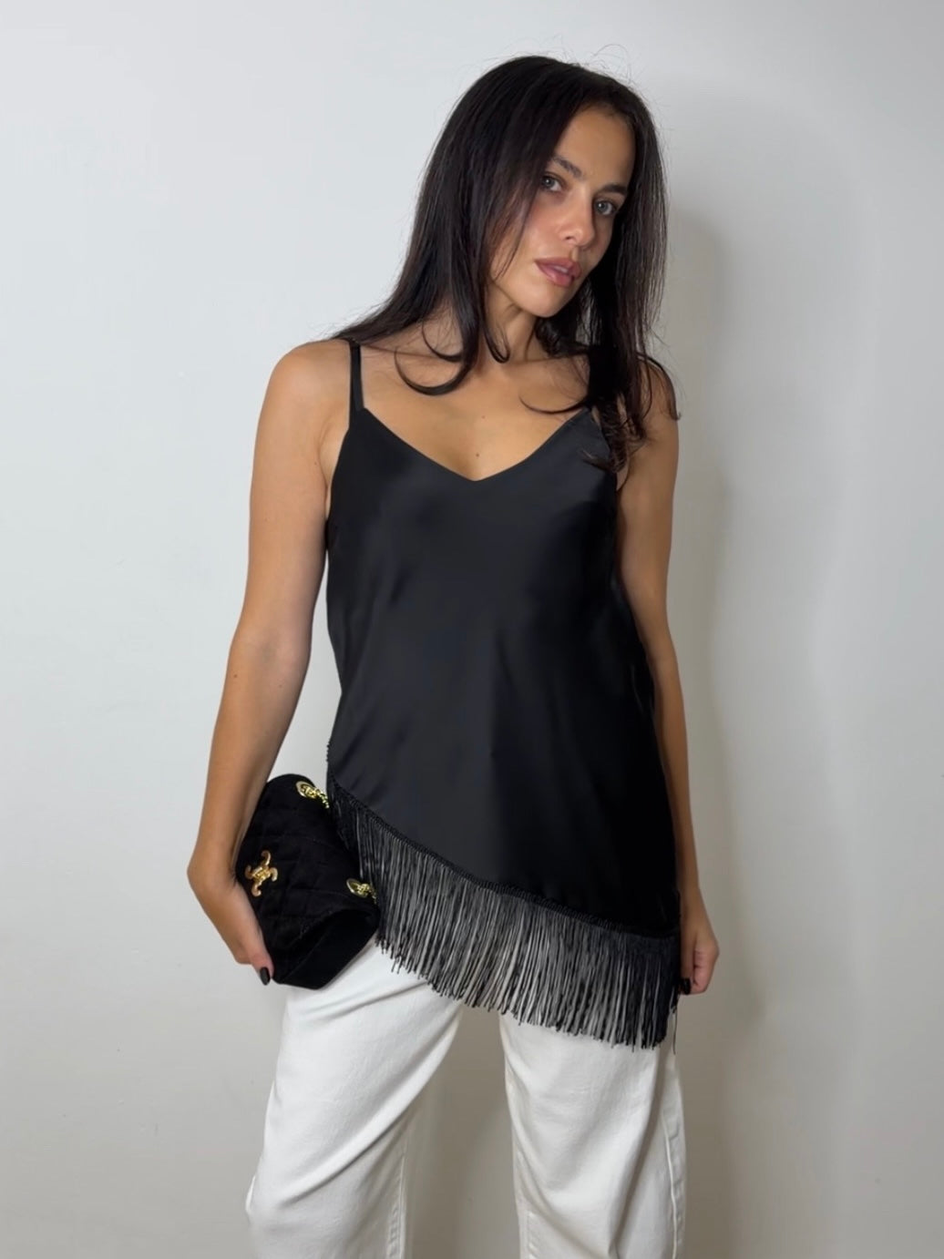 FRINGE CAMI BLACK
