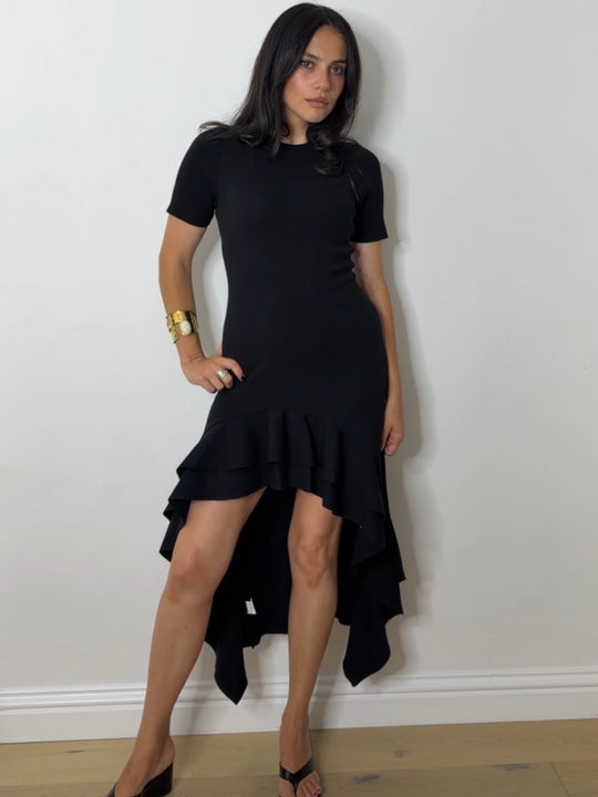 CARRIE KNITTED RUFFLE DRESS BLACK