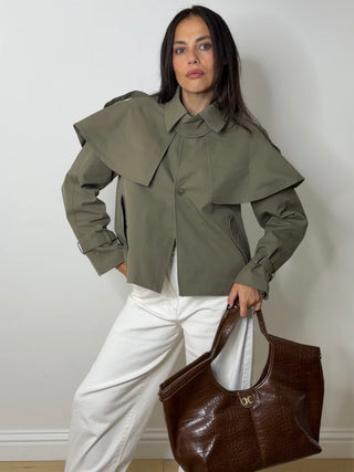 RAE CROP TRENCH OLIVE